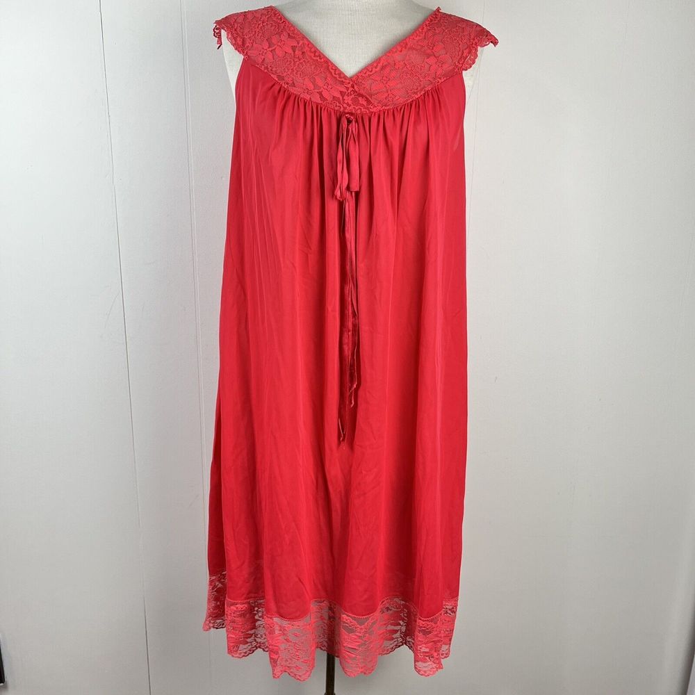 Vintage Aristocraft Red‎ Sleeveless Lace Trim Nightgown Lingerie Womens Medium